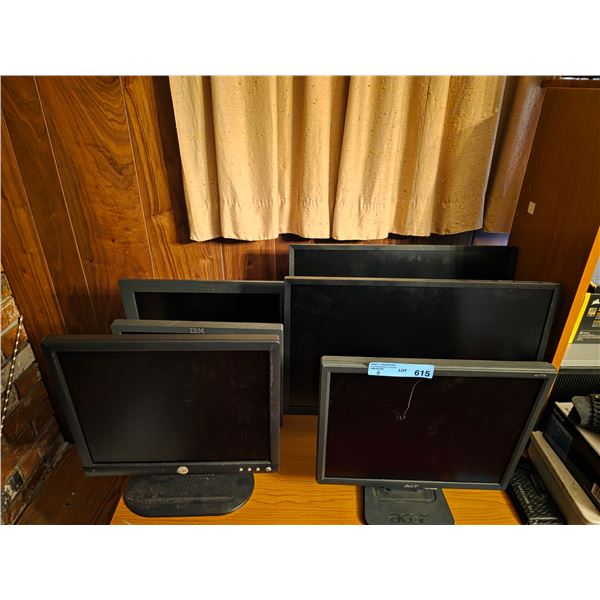 Set of 6 LCD Computer Monitors featuring LG, Acer, Dell & IBM Flat Panel Displays
