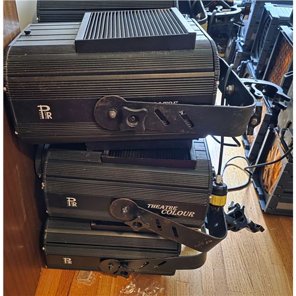 Set of 3 Professional Studio Stage Flood Lights with Yoke Mounts & Heavy-Duty Pipe Clamps