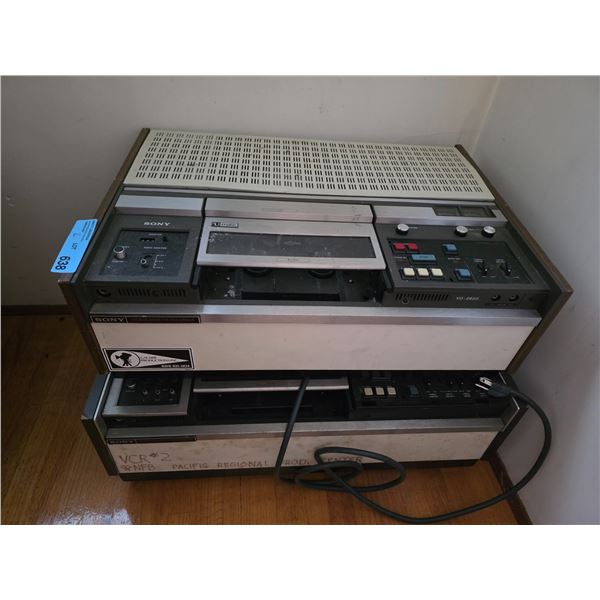 Set of 2 Vintage Sony U-Matic Videocassette Recorder / Player Decks with Wood Grain Cabinets