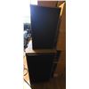 Image 1 : Pair of Vintage Floor & Bookshelf Stereo Speakers with Wood Grain Cabinets and Cloth Grilles