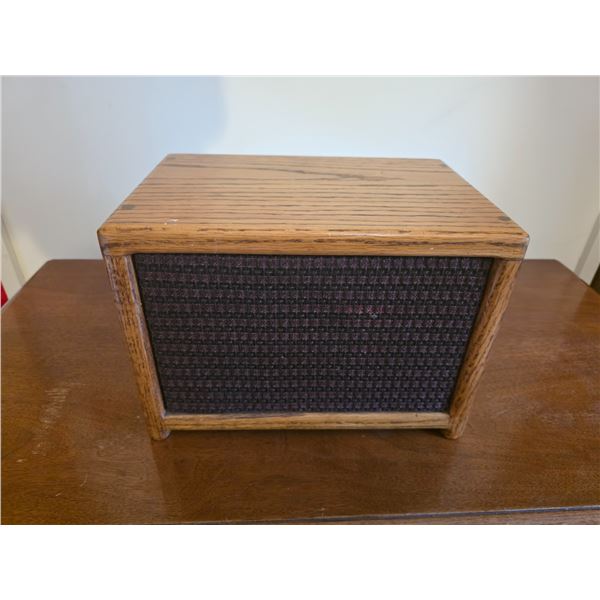 Vintage Solid Oak Table Top Extension Speaker with Fabric Grille