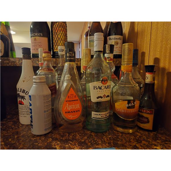 Group of Open Alcohols Bottles - includes Liquors, Wines & More