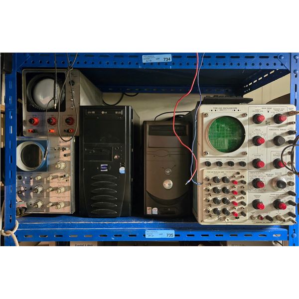 Set of 2 Assorted computer Towers & assorted Vintage Oscilloscopes - includes Type 535, Philips PM 3