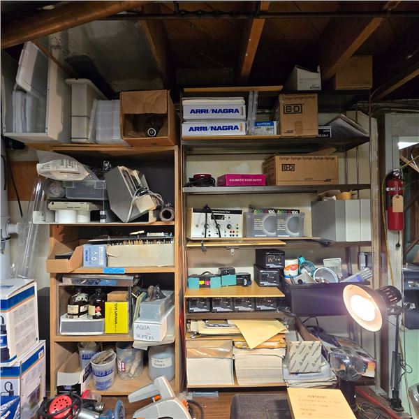 2 Wooden Shelves & Misc; Hardware & Electrical Parts