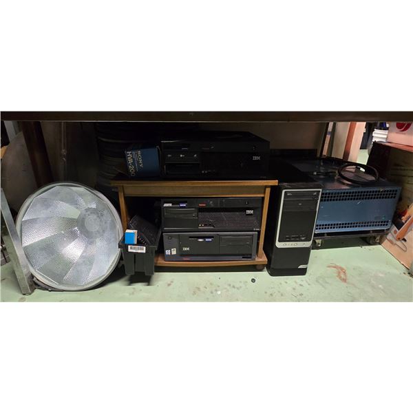 Wooden Desk & Bottom Contents - includes Professional Film Light, Computer Towers & More
