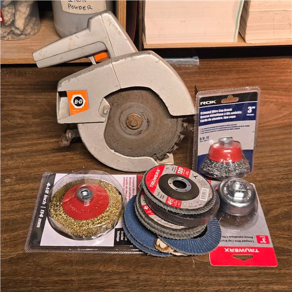 Black & Decker 7301 7-1/4 Utility Saw & NEw group of Cup brushes