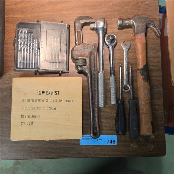 Group of Assorted Hand Tools & 5-pcs Drill Set