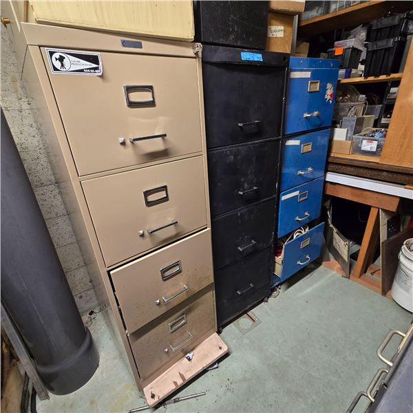 Group of 3 Metal Filing Cabinets & Contents