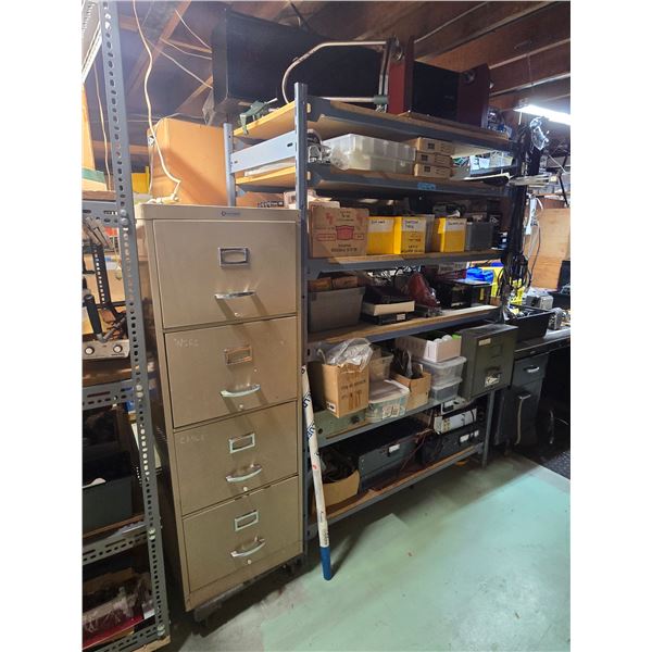 Filing Cabinet & Wooden Shelf - includes contents