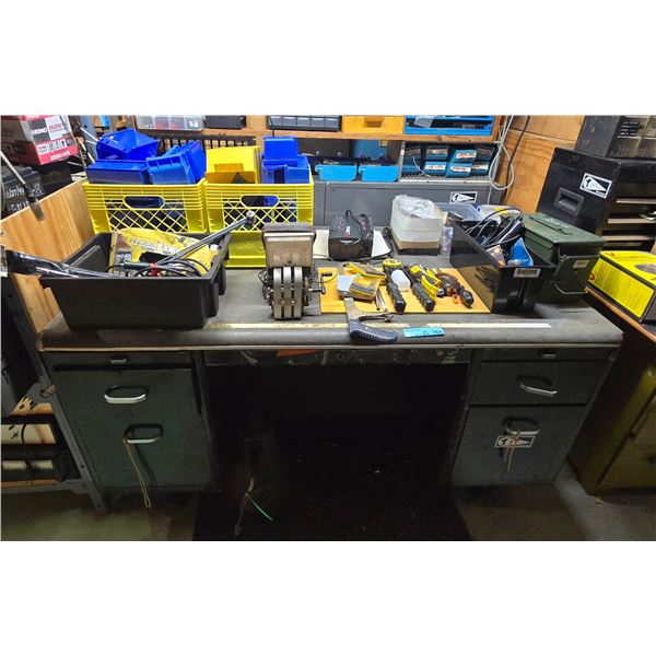 Metal Desk & Hand Tools, Storage Garage boxes & Table-Top Contents
