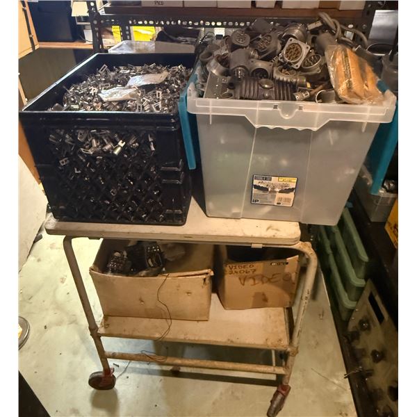 Metal Cart & Contents - includes large group of Electrical Components, various conditions