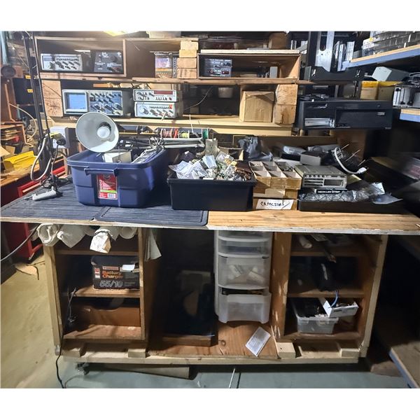 Garage Workstation & Contents - includes Shelf, Misc. Electrical Components, Vintage Electronic Part