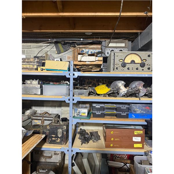 Metal Shelving Unit & Contents - includes Vintage Converters/Generator Cases, Electrical Parts, Hard