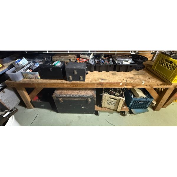 Wooden Workbench & Contents - includes Hand Tools, Hardware, Vintage Chest & More