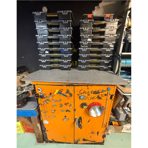 Chemical Content Orange Cabinet & Large Group of Misc. Hardware
