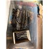 Image 2 : Vintage Bench Grinder, Hand Saws, Axe & Assorted Hand Tools with Storage Bins