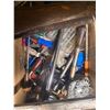 Image 3 : Vintage Bench Grinder, Hand Saws, Axe & Assorted Hand Tools with Storage Bins
