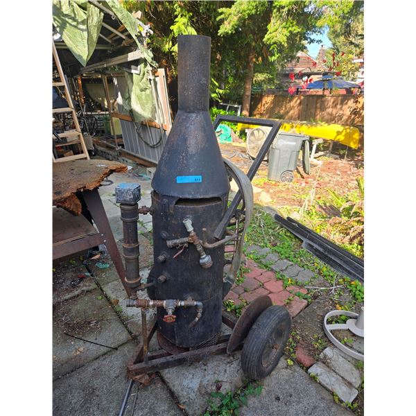 Vintage Wheeled Steel Vertical Boiler / Portable Fuel-Fired Steam Generator