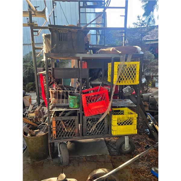 Workshop & Yard Clearance Lot: (3) Gas Mowers, 10" Table Saw, Heavy Cable, Hardware & Industrial Cas