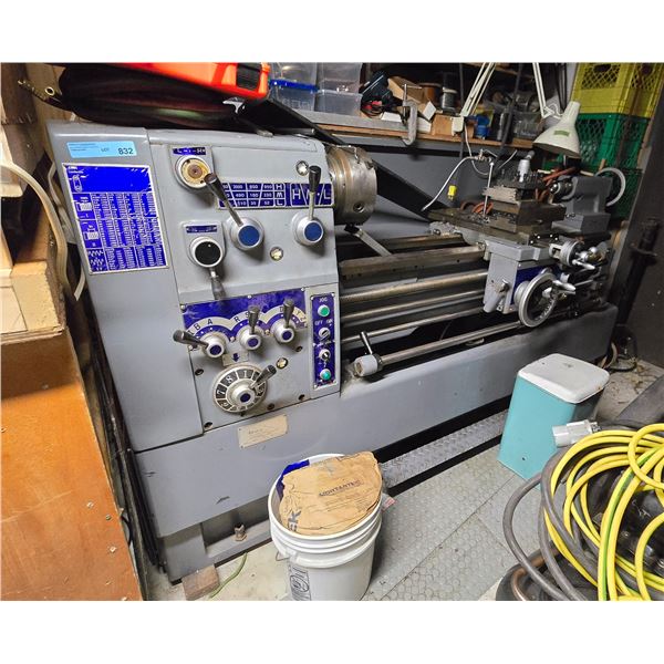 Sharp Precision Geared-Head Metal Lathe with 3-Jaw Chuck, Tool Post & Tailstock