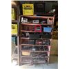 Image 1 : Shelving Unit: Motomaster Battery Chargers, Jump Starter, Hydraulic Cylinders, Hand Tools & Hardware