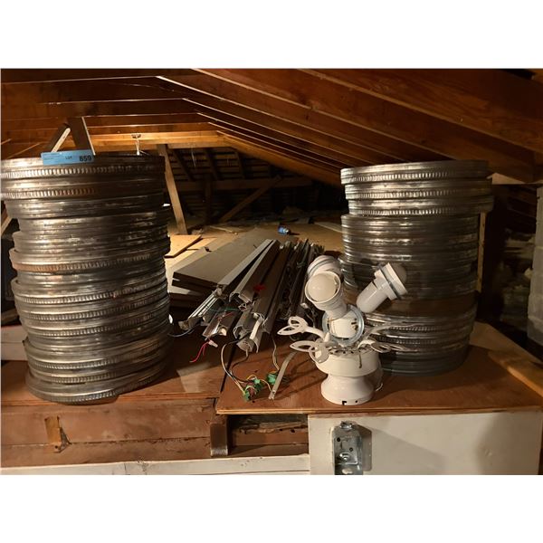 Large Stacks of Metal 35mm Film Canisters, Ceiling Fan Light Fixture & Lighting Tracks / Extrusions 