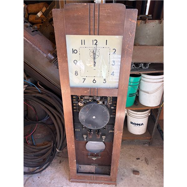 Vintage IBM Industrial Time Clock with Wood Cabinet