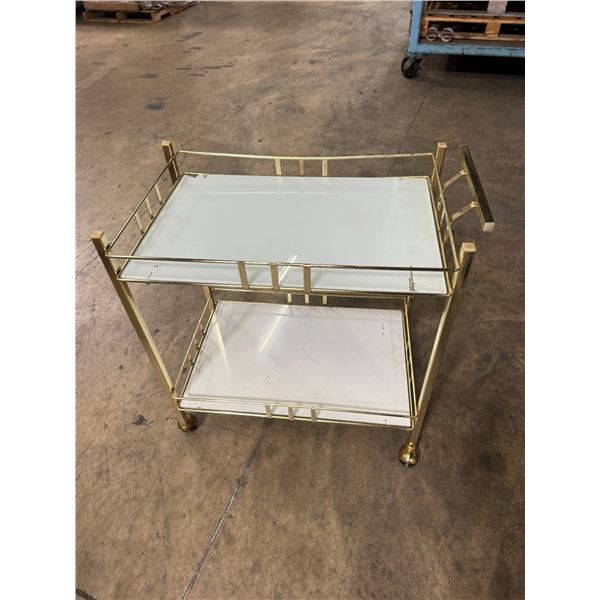 Brass Two Tier Bar Cart (Comsetic Wear/ Chipped Glass)28"x17"x29"