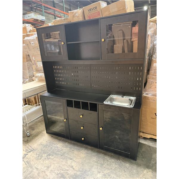 2 PC Pantry/ Bar Cabinet with Sink 63"x16"x71" (Cosmetic Wear)