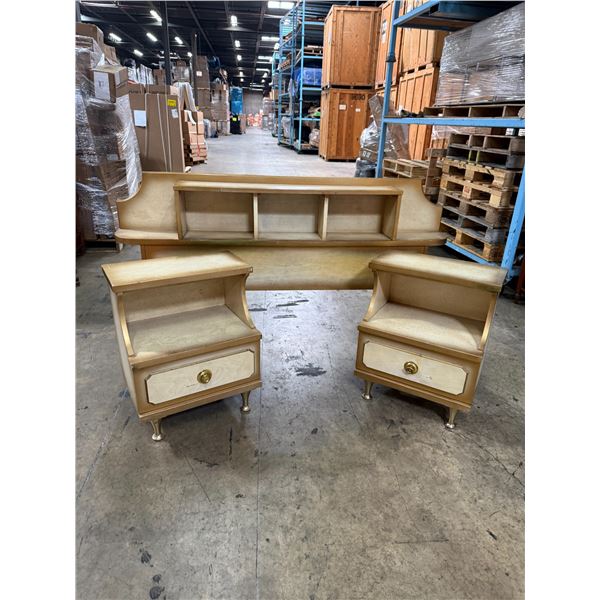 Full Size MCM Magnussn Headboard and (2) Night Stands