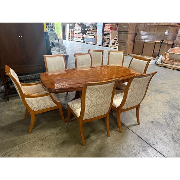 Hickory Manafacturing  Maple Inlaid Dinning Room Table 73"x41"x31" with 8 Hickory White Upholstered 