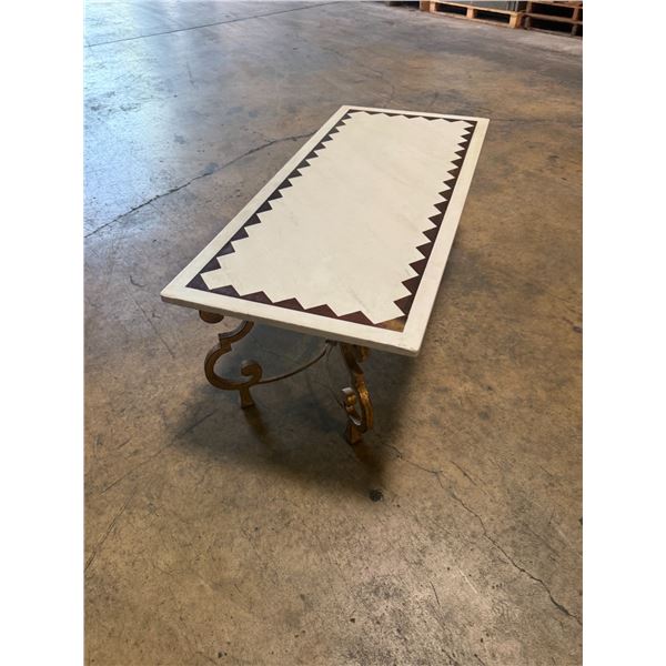 Heavy Iron Base with Inlaid Marble Top Coffee Table 49"x22"x17.5"
