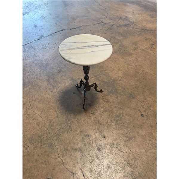Marble Top Side Table with Decorative Brass Base 15"x21"