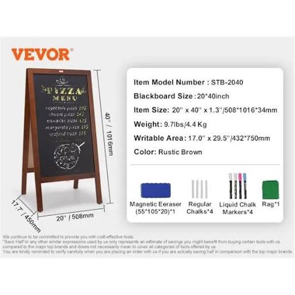 NIB Vevor Sidewalk Chalkboard Sign Model STB-2040