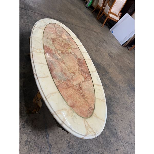 Signed Mueller Marble Top with Carved Base Coffee Table 59"x27"x17"