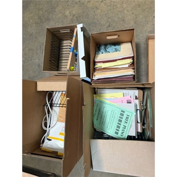 (4) Boxes of Assorted Office Supplies, Desk Organizers, Lamps and More Used for Filming