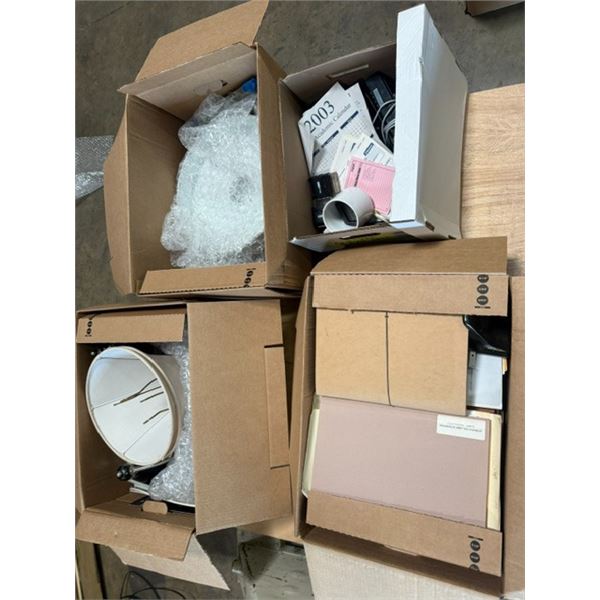 (4) Boxes of Assorted Office Supplies, Lamp Shades and More Used for Filming