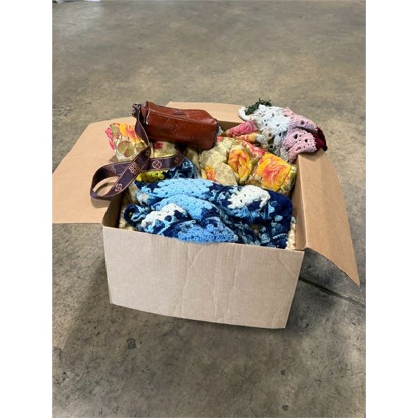 (1) Box of Vintage Throws, Purse and More