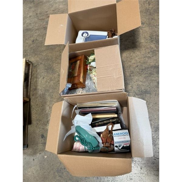 (3) Boxes of Records, Assorted Decorations for Apartment Scene Including Humidifier, Books, Trinket 