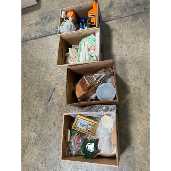 (4) Boxes of Assorted Decorations for Apartment Scene Including Vintage Cookingwares, Containers and
