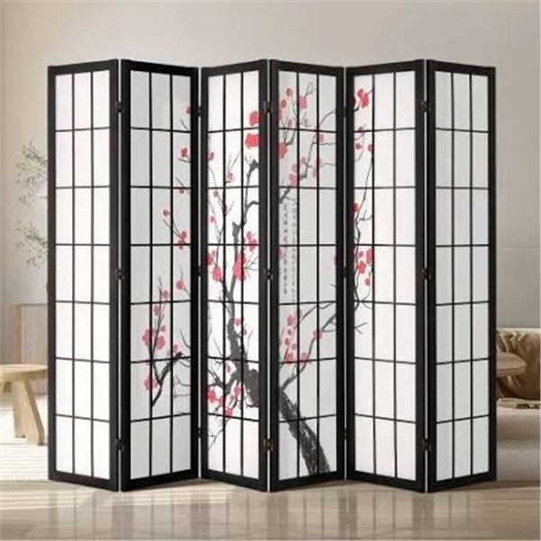 NIB Vevor 6 Panel Japanese Room Divider Model SS-002-6Y-BL