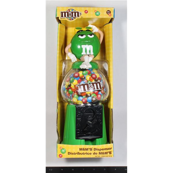 M&M GREEN GUMBALL STYLE DISPENSER WITH CANDY