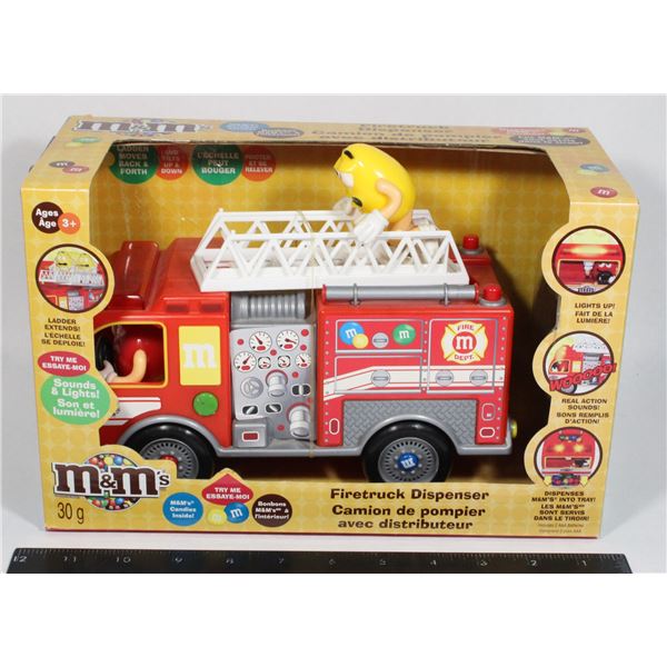 M&M FIRETRUCK CANDY DISPENSER WITH RED AND YELLOW
