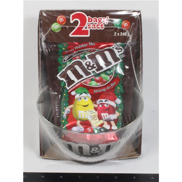 M&M 2 BAGS WITH M&M THEMED BROWN BOWL STILL SEALED