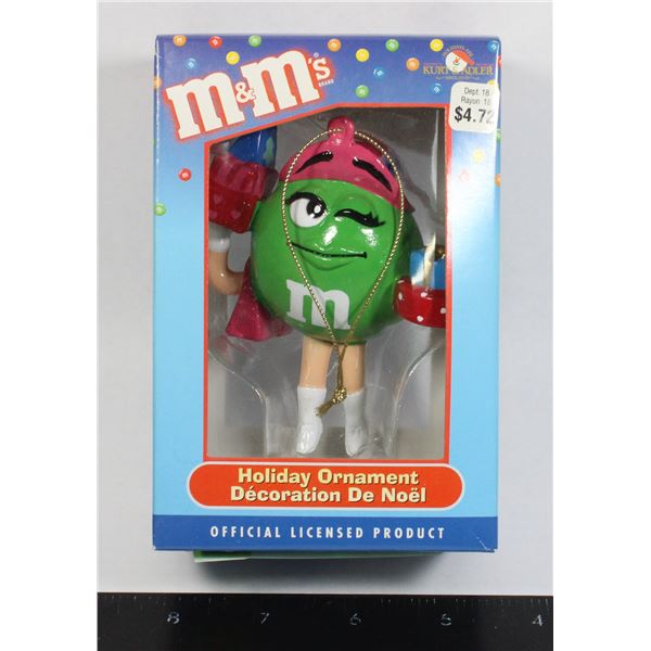 M&M HOLIDAY ORNAMENT FEATURING GREEN STILL IN BOX