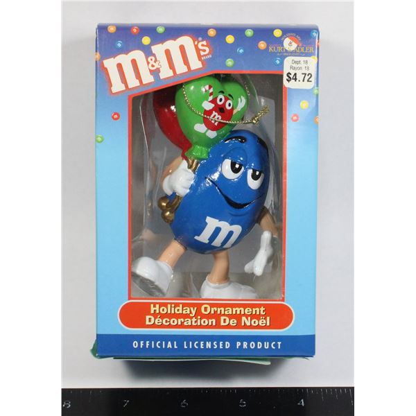 M&M HOLIDAY ORNAMENT FEATURING BLUE STILL IN BOX