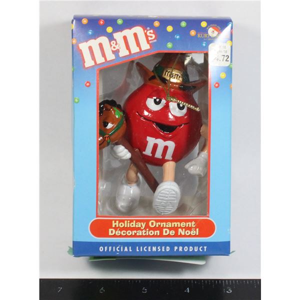 M&M HOLIDAY ORNAMENT FEATURING RED STILL IN BOX