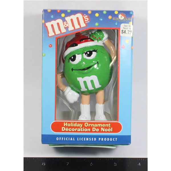 M&M HOLIDAY ORNAMENT FEATURING GREEN STILL IN BOX