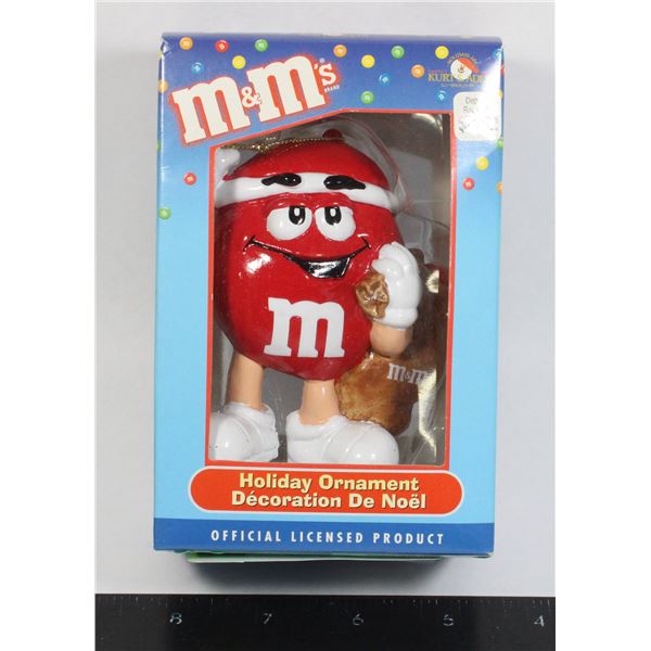 M&M HOLIDAY ORNAMENT FEATURING RED STILL IN BOX
