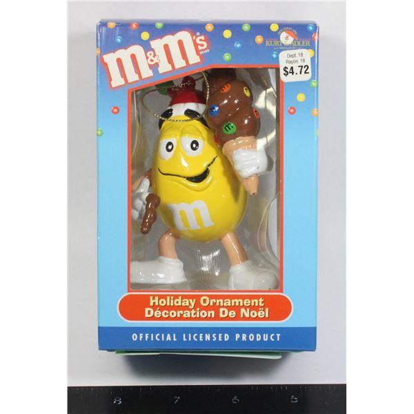 M&M HOLIDAY ORNAMENT FEATURING YELLOW STILL IN BOX